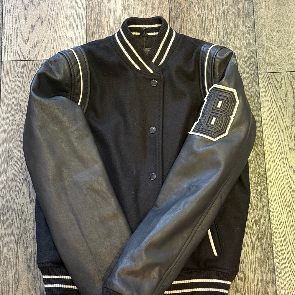 Black Varsity Jacket with Leather Sleeves